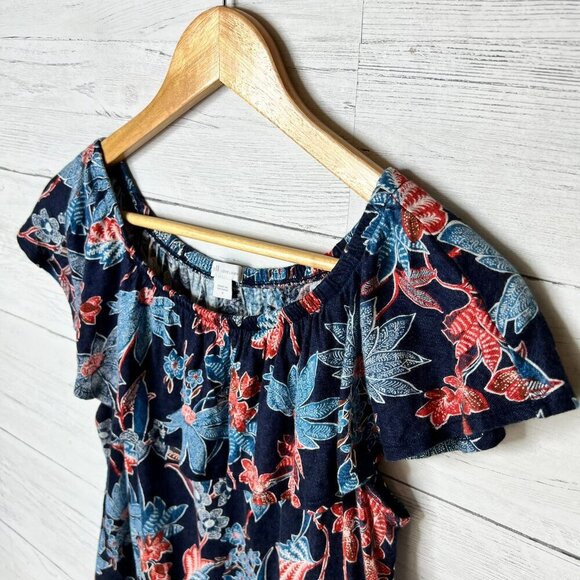 J Jill Blouse Womens Size Small Red, White & Blue Floral 100% Linen Sarasa Top - Picture 8 of 15